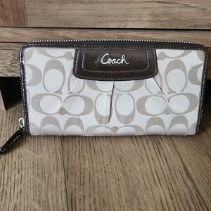 Coach Beige and Brown Signature Wallet